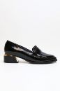 Loafer Ayakkabı Gold Galvaniz Topuklu Ayakkabı  SIYAH RUGAN