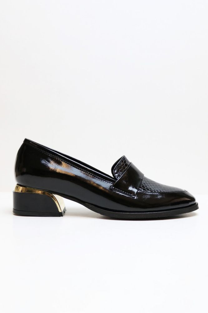 Loafer Ayakkabı Gold Galvaniz Topuklu Ayakkabı  SIYAH RUGAN SU555SIYAH RUGAN resmi