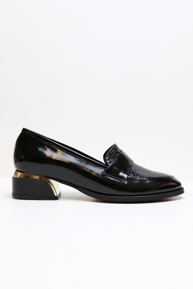 Loafer Ayakkabı Gold Galvaniz Topuklu Ayakkabı  SIYAH RUGAN SU555SIYAH RUGAN resmi