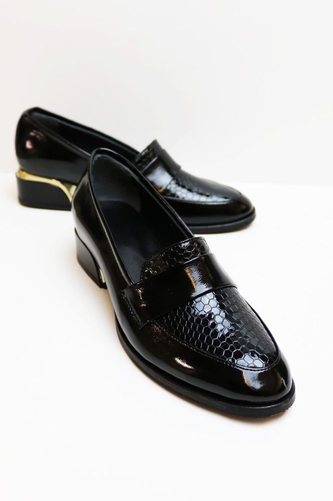 Loafer Ayakkabı Gold Galvaniz Topuklu Ayakkabı  SIYAH RUGAN SU555SIYAH RUGAN resmi