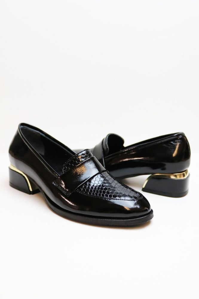 Loafer Ayakkabı Gold Galvaniz Topuklu Ayakkabı  SIYAH RUGAN SU555SIYAH RUGAN resmi