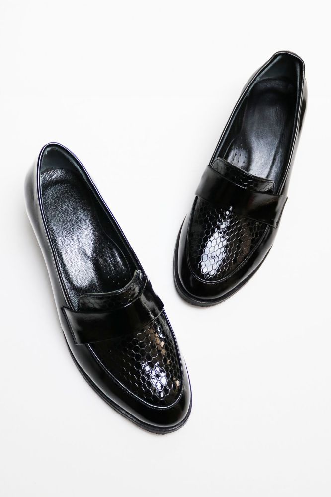 Loafer Ayakkabı Gold Galvaniz Topuklu Ayakkabı  SIYAH RUGAN SU555SIYAH RUGAN resmi